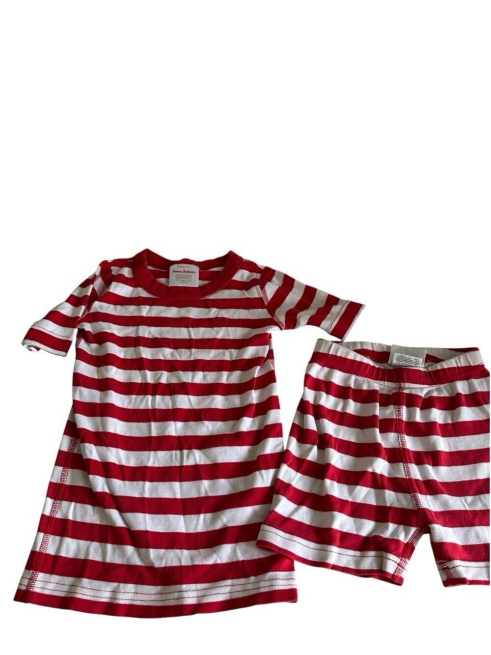 Hanna Andersson Sz 5 Short John Pajamas Set Red White Striped Organic Cotton